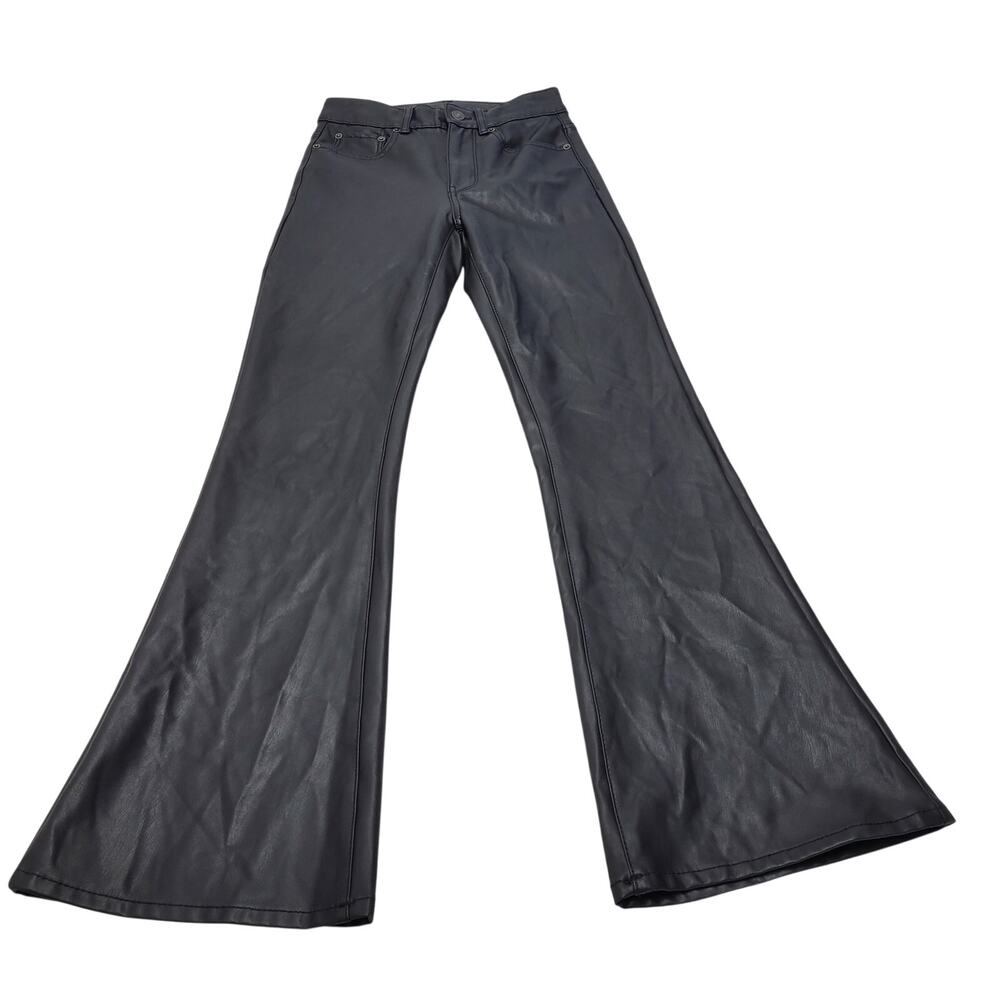 American Eagle vegan leather super hi-rise high rise flare jeans black 0